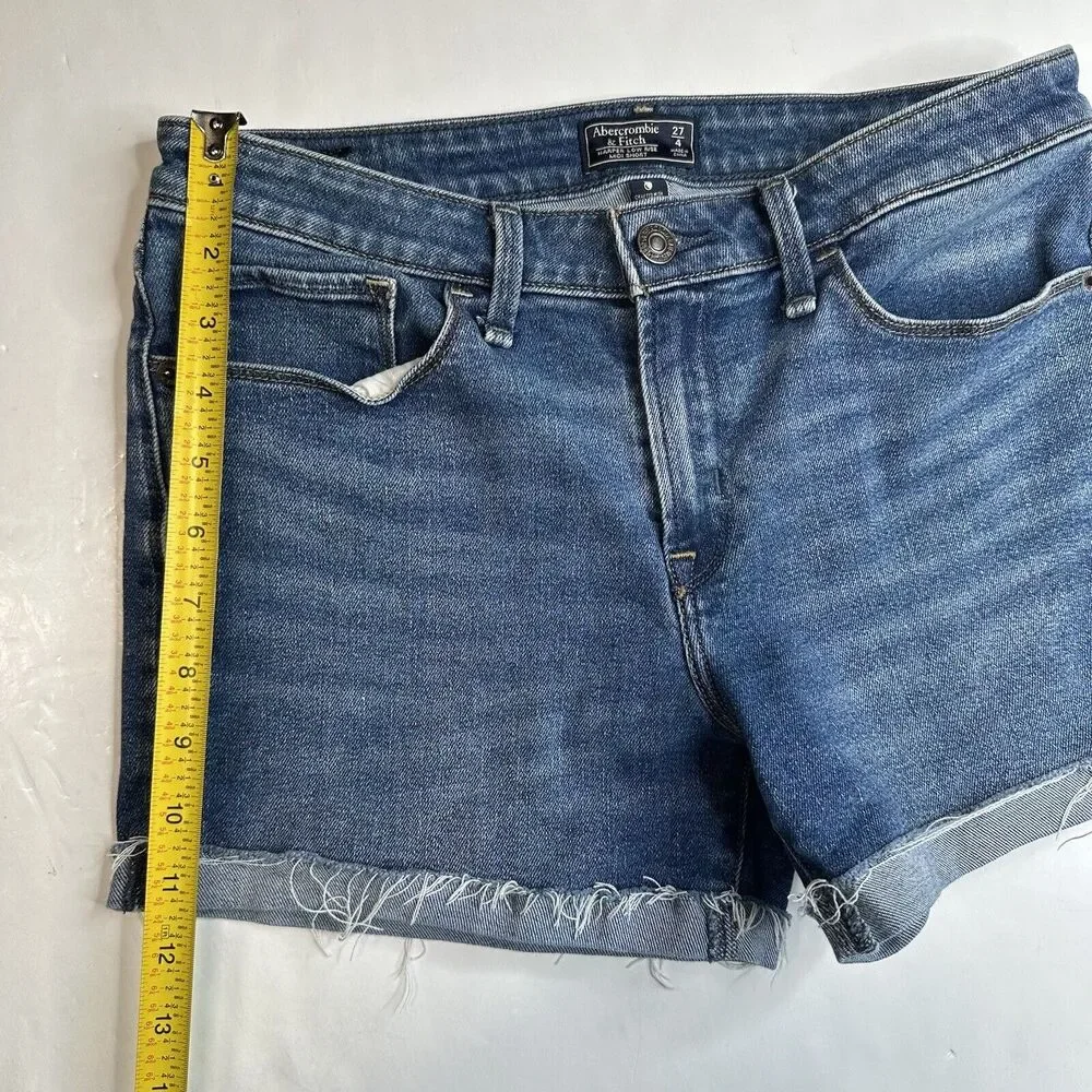 Abercrombie Fitch Shorts 27/4 Harper Lowrise Midi Denim Blue Jean Cuffed Fray
